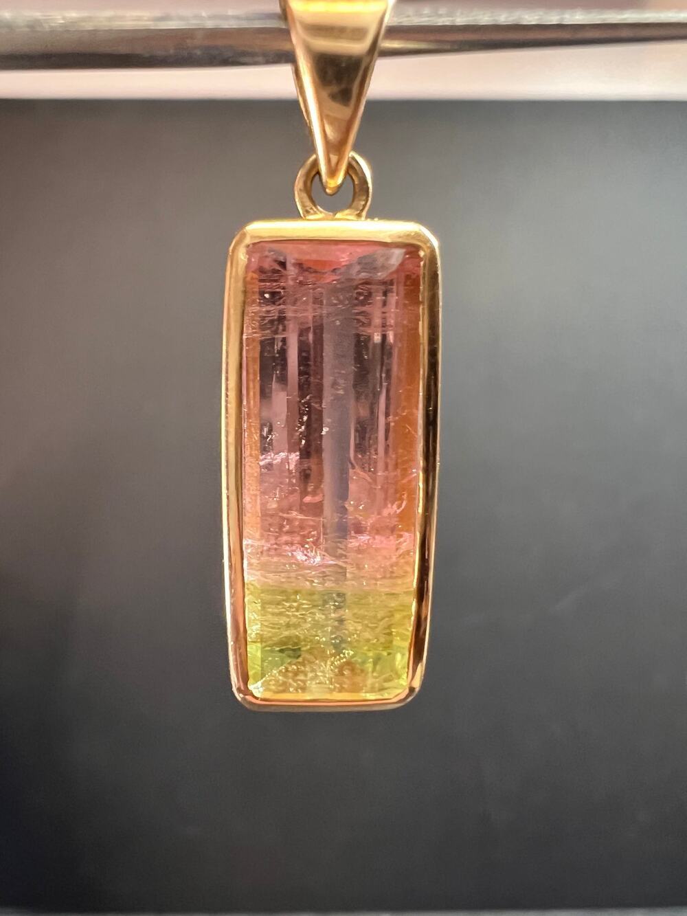 Vintage Natural Watermelon Tourmaline Step Cut 14K Gold Estate Pendant